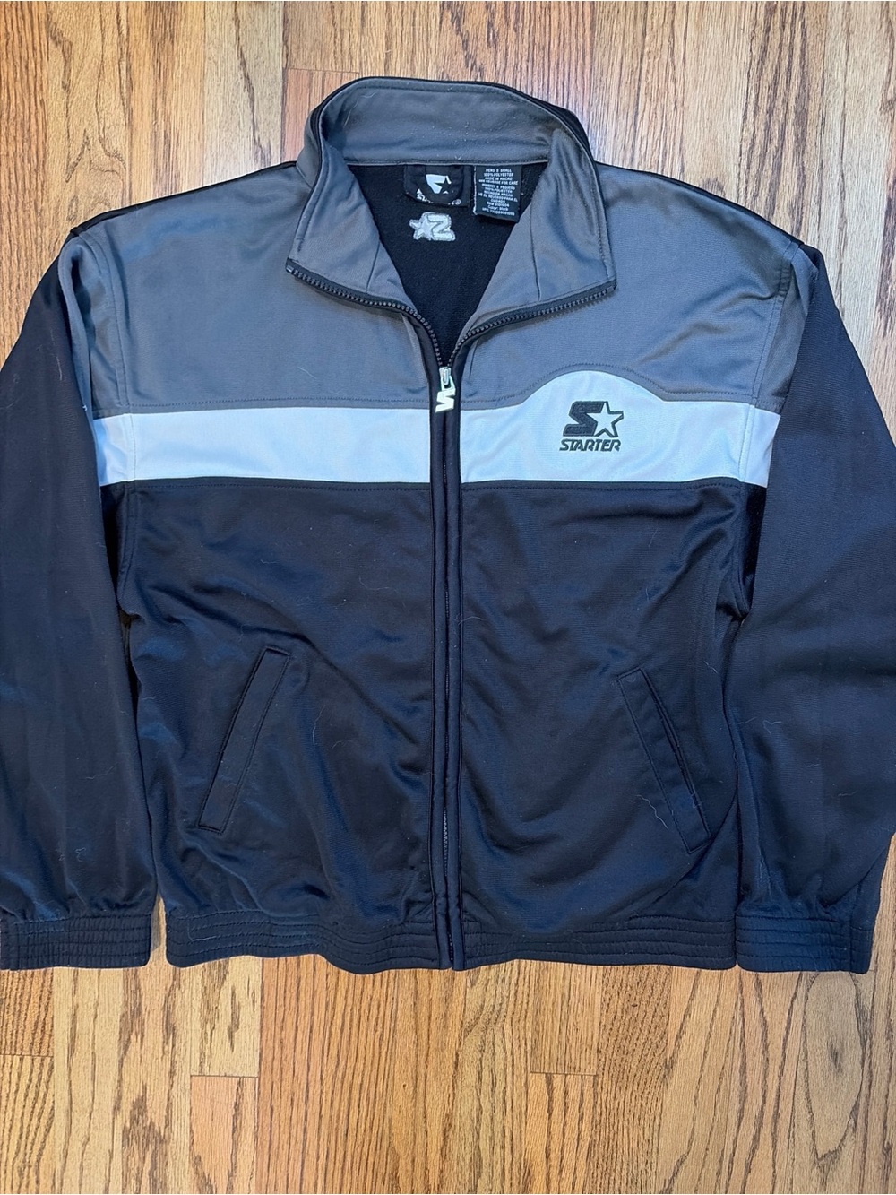 Vtg STARTER Track Jacket Mens S Grey Colorblock Full Zip Pockets Activewear Y2K